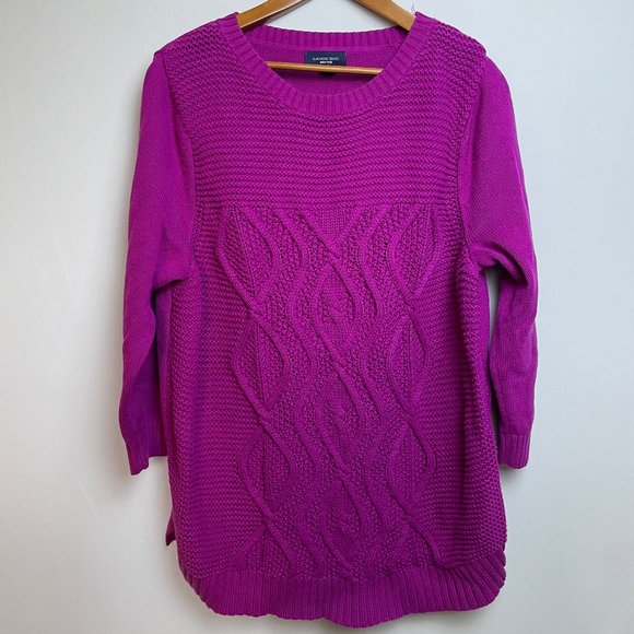 Lands End Drifter Womens Sweater 2X Pink 100% Cotton Chunky Cable Knit Fisherman - Picture 1 of 7
